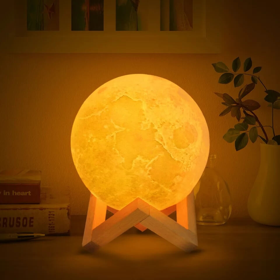 2 Renkli Ay Gece Masa Lambası 15 Cm Pilli Led Işıklı Moonlight Aydınlatma Çocuk Odası Hediyelik