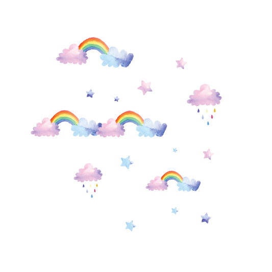 Bulutlu Gökkuşağı Bebek & Çocuk Odası Duvar Sticker Çıkartma Seti