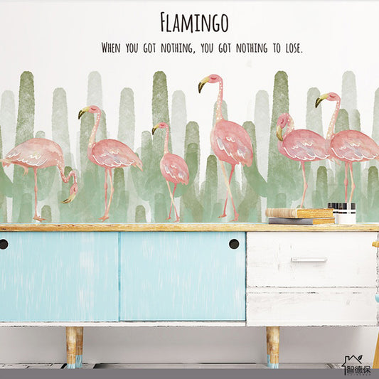 Çoklu Kaktüs ve Flamingo Ev Dekor Duvar Sticker Çıkartma Seti
