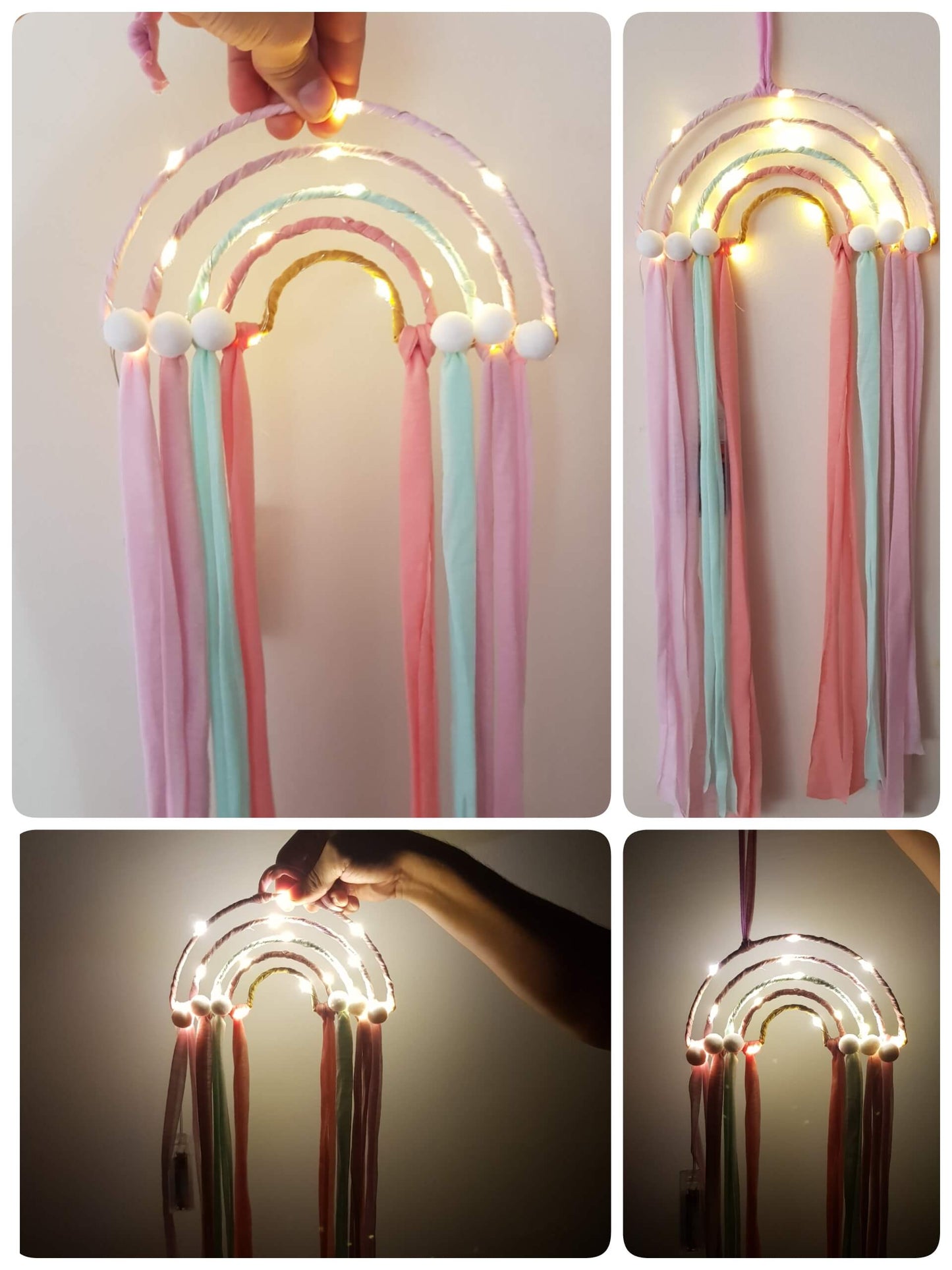 Işıklı Gökkuşağı El Yapımı Düş Kapanı Ev Bohem Duvar Süsü Dekorasyonu Dream Catcher