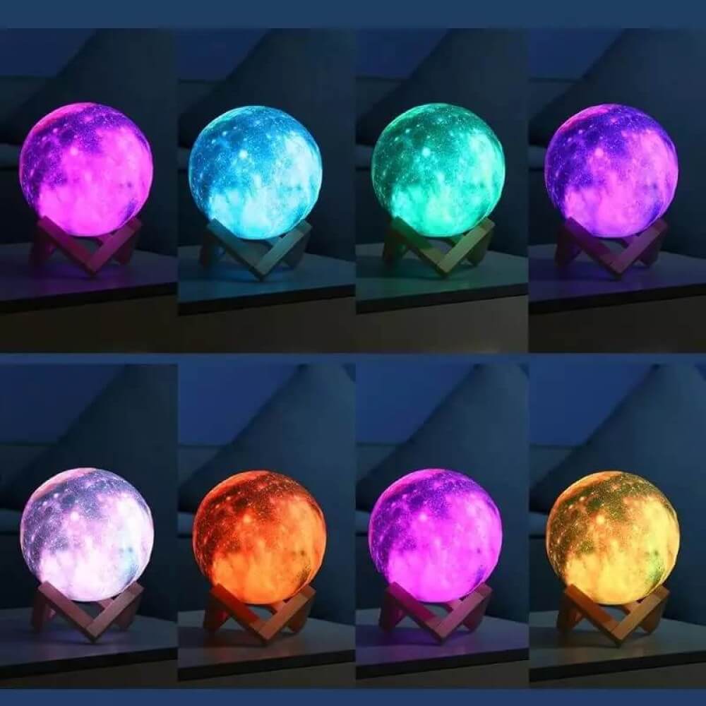 3D Renk Değiştiren Galaxy Ay Gece Masa Lambası 15 cm Led Işıklı Dolunay Aydınlatma Hediyelik