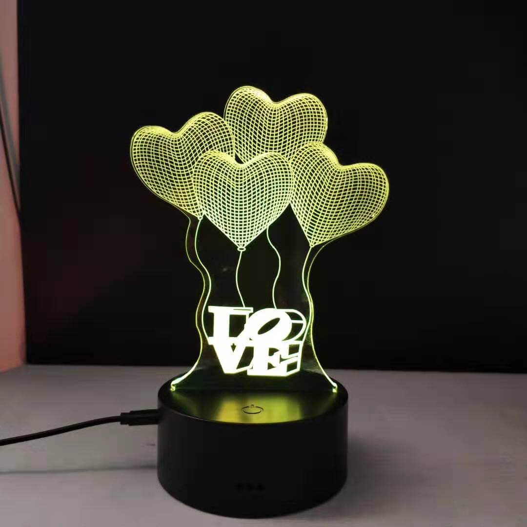 3D Üç Boyutlu Kalpli Balonlar Ve Love Gece Masa Lambası Renk Değiştiren Sevgiliye Hediye Led Işıklı