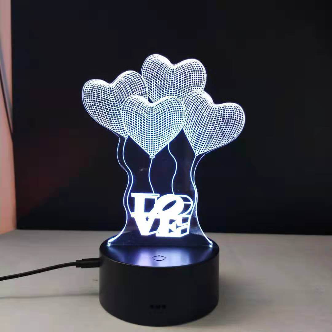 3D Üç Boyutlu Kalpli Balonlar Ve Love Gece Masa Lambası Renk Değiştiren Sevgiliye Hediye Led Işıklı