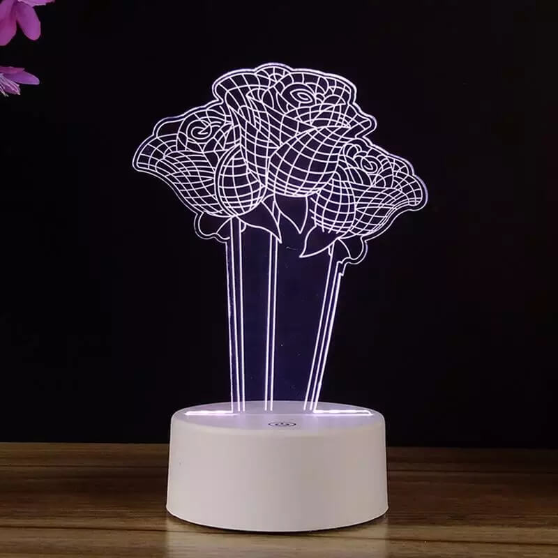 3D Üç Boyutlu Güllü Gece Masa Lambası Renk Değiştiren Sevgiliye Hediye Led Işıklı