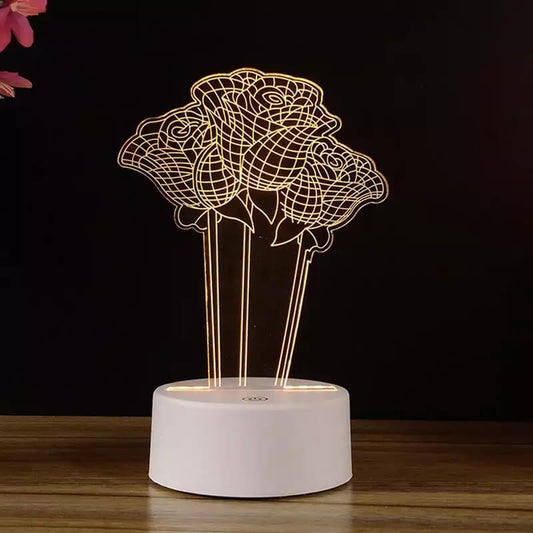 3D Üç Boyutlu Güllü Gece Masa Lambası Renk Değiştiren Sevgiliye Hediye Led Işıklı