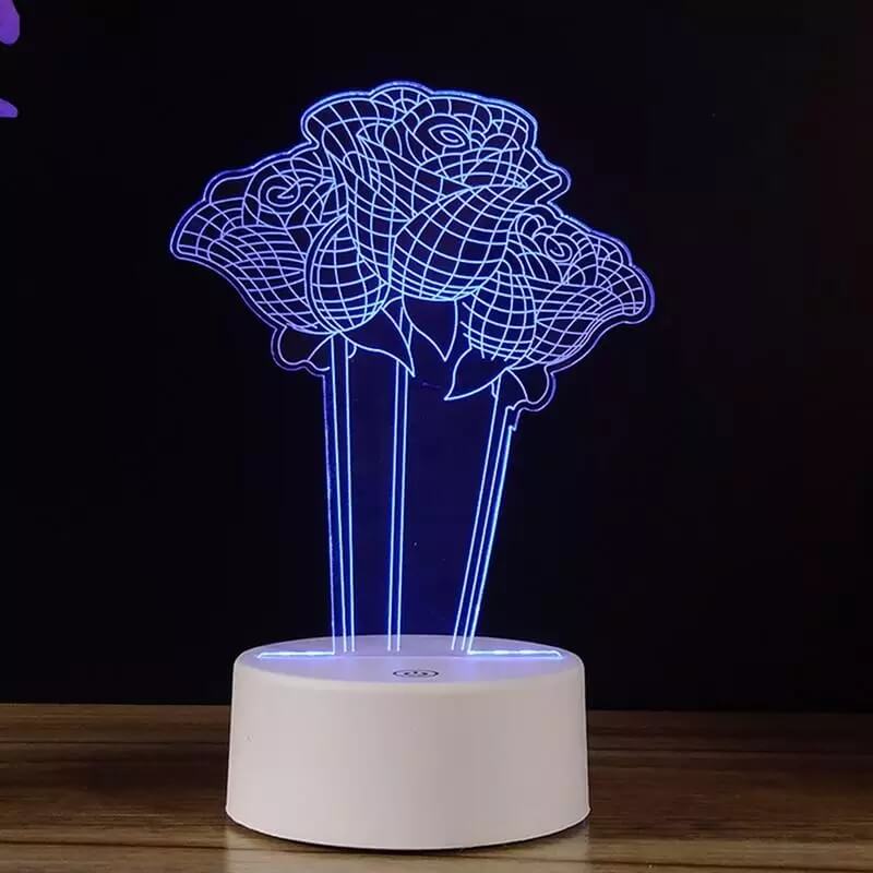 3D Üç Boyutlu Güllü Gece Masa Lambası Renk Değiştiren Sevgiliye Hediye Led Işıklı
