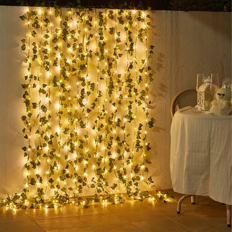 6 metre Led Işıklı Sarmaşık Yapay Yeşil Şerit Yaprak Dekoratif Süsleme Peri Tel led Ampul