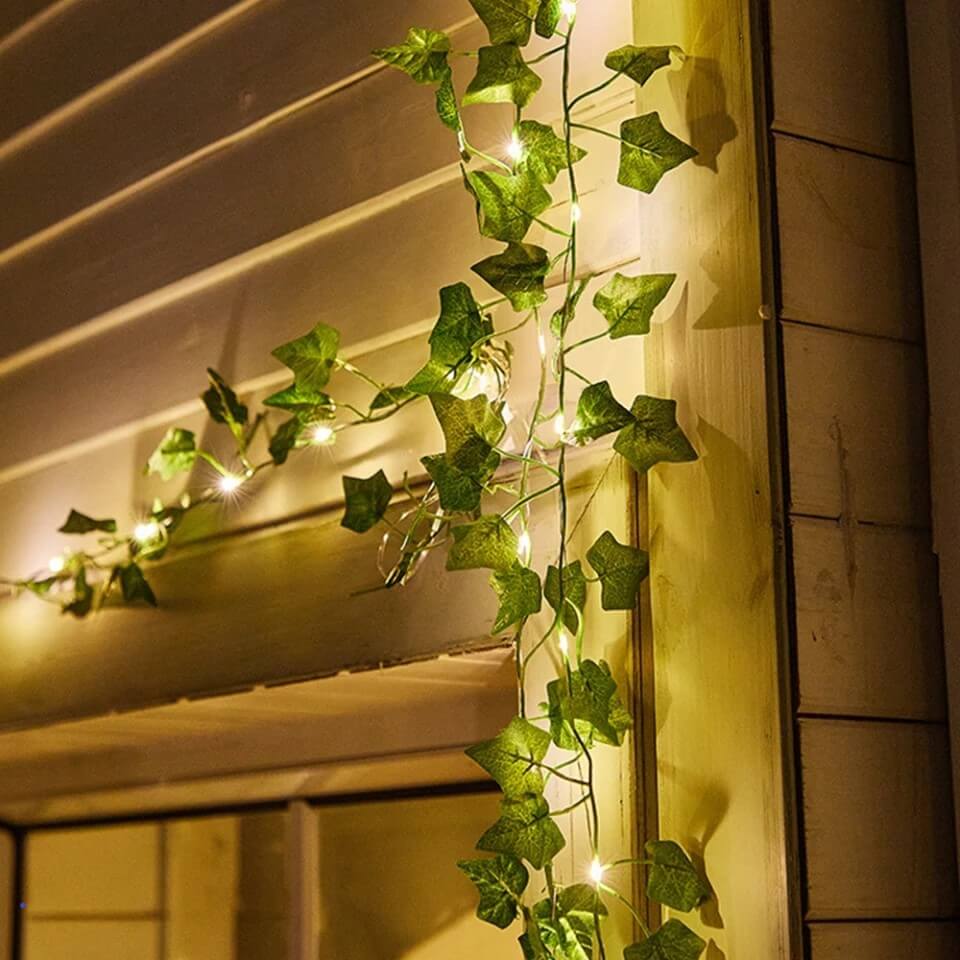 6 metre Led Işıklı Sarmaşık Yapay Yeşil Şerit Yaprak Dekoratif Süsleme Peri Tel led Ampul