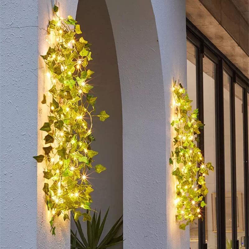 6 metre Led Işıklı Sarmaşık Yapay Yeşil Şerit Yaprak Dekoratif Süsleme Peri Tel led Ampul