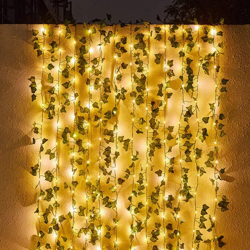 6 metre Led Işıklı Sarmaşık Yapay Yeşil Şerit Yaprak Dekoratif Süsleme Peri Tel led Ampul