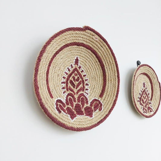 Allen 20-25 cm 2li set El Yapımı Dekoratif Hasır Duvar Tabağı Bohem Afrikan Etnik Ev Dekorasyon Aksesuarı