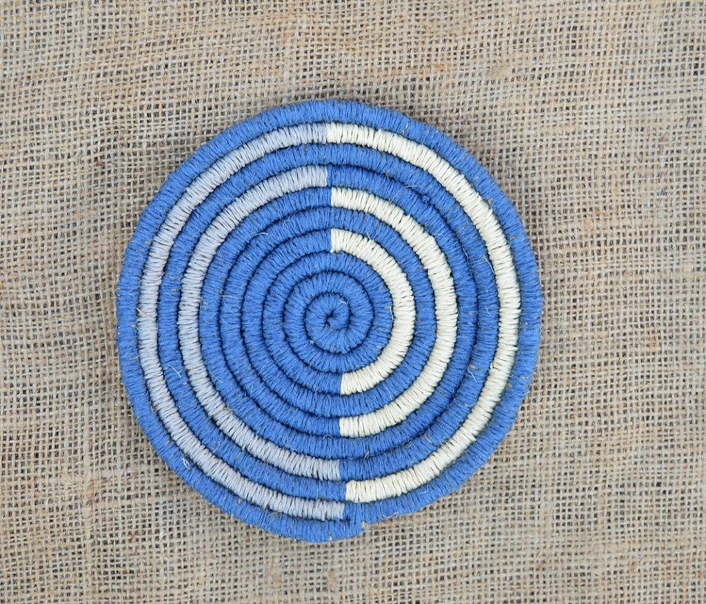 El Yapımı Hasır Duvar Tabağı 12 Cm Mavi - Beyaz