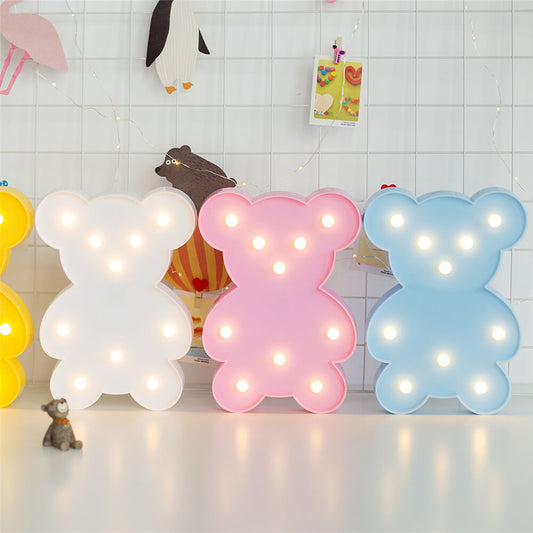 Dekoratif Led Işıklı Ayı Masa Duvar Gece Lambası Pilli Bebek Çocuk Odası