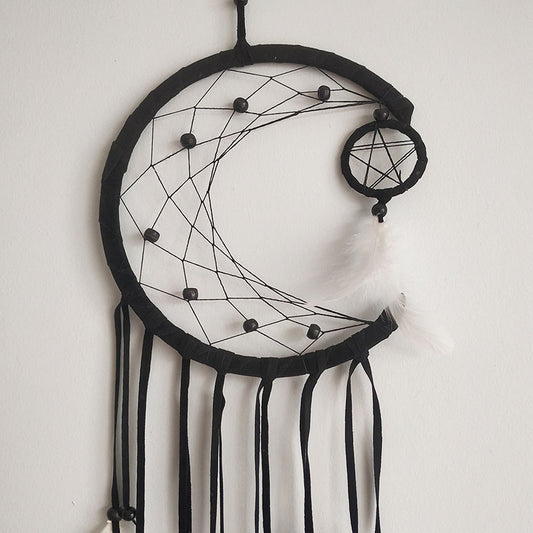 El Yapımı Tüylü Ve Boncuklu Kahverengi Hilal Düş Kapanı Ev Bohem Duvar Süsü Dekorasyonu Dream Catcher