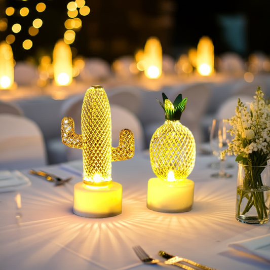 Dekoratif Led Işıklı Mini Metal Kaktüs Ve Ananas Lamba İkili Ev Oda Süsleme Organizasyon Hediyelik Aksesuar