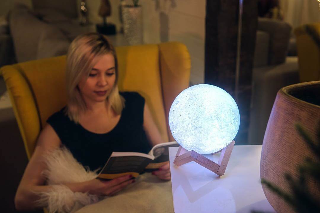 2 Renkli Ay Gece Masa Lambası 15 Cm Pilli Led Işıklı Moonlight Aydınlatma Çocuk Odası Hediyelik