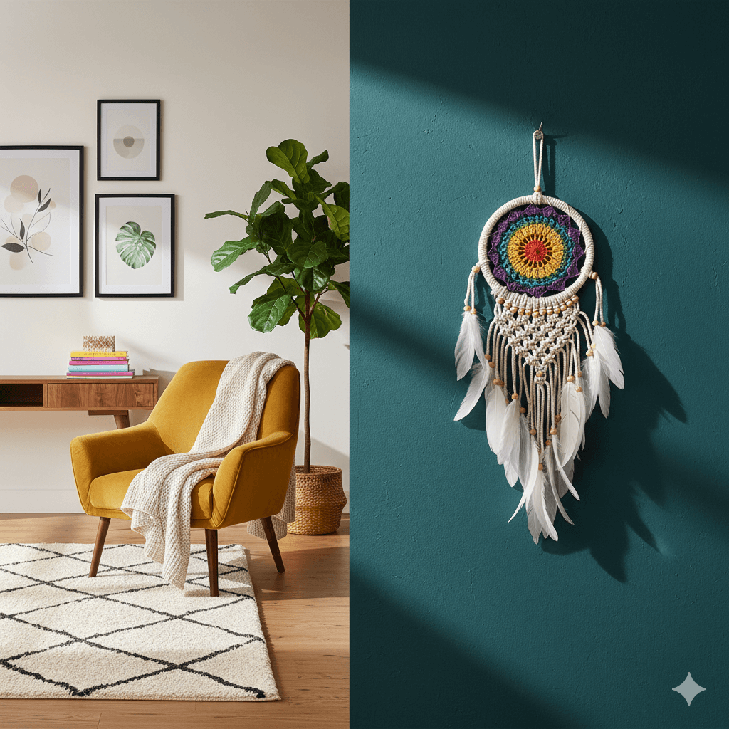 El Yapımı Rengarenk Desenli Ahşap Boncuklu Örgülü Makrome Ev Bohem Duvar Dekorasyonu Dream Catcher
