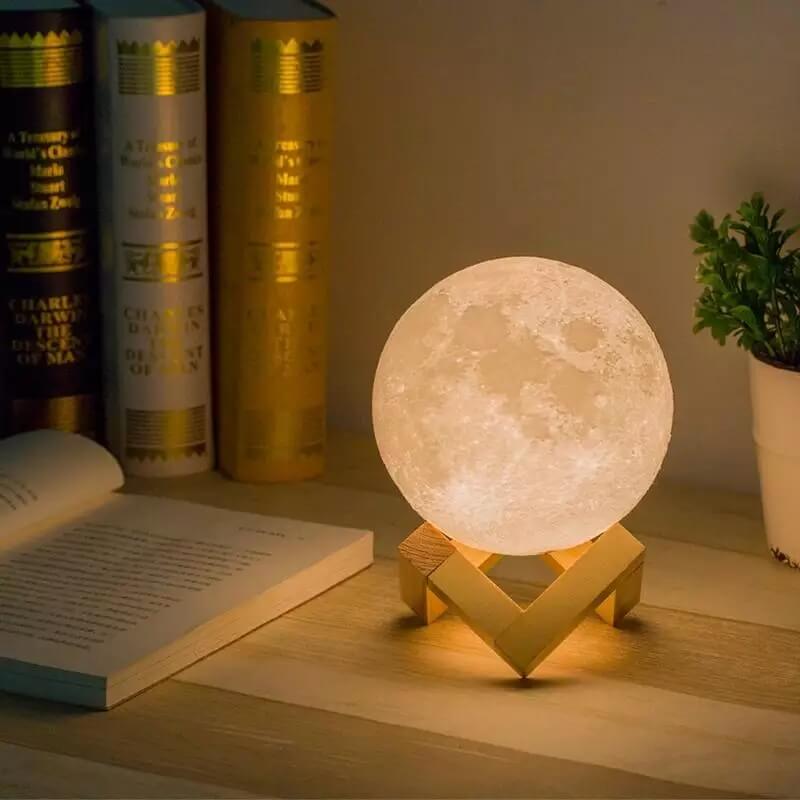 3D Led Işıklı Ayaklı Ay Gece Masa Lambası 12 Cm Moonlight Dolunay Aydınlatma Çocuk Odası Hediyelik