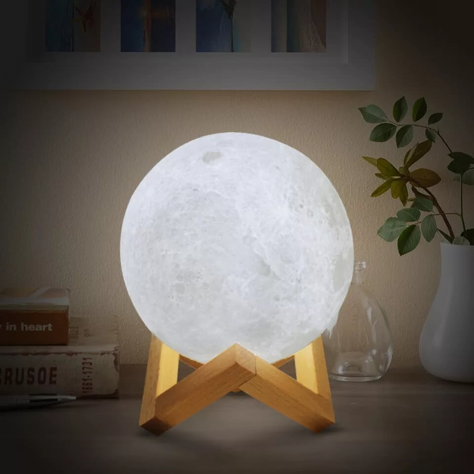2 Renkli Ay Gece Masa Lambası 15 Cm Pilli Led Işıklı Moonlight Aydınlatma Çocuk Odası Hediyelik