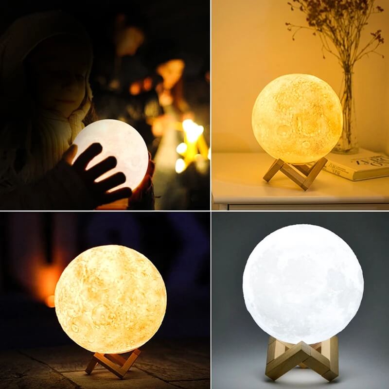2 Renkli Ay Gece Masa Lambası 15 Cm Pilli Led Işıklı Moonlight Aydınlatma Çocuk Odası Hediyelik