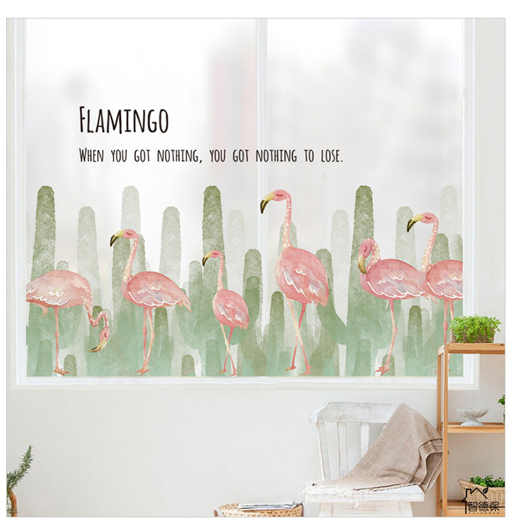 Çoklu Kaktüs ve Flamingo Ev Dekor Duvar Sticker Çıkartma Seti