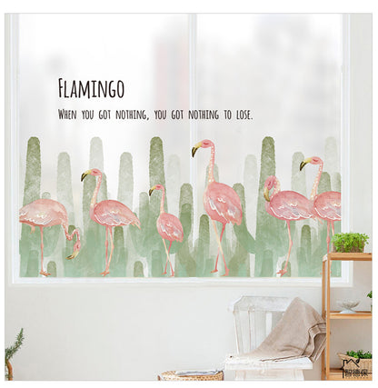 Çoklu Kaktüs ve Flamingo Ev Dekor Duvar Sticker Çıkartma Seti
