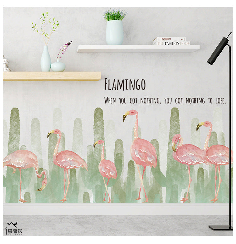 Çoklu Kaktüs ve Flamingo Ev Dekor Duvar Sticker Çıkartma Seti