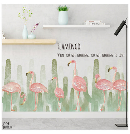 Çoklu Kaktüs ve Flamingo Ev Dekor Duvar Sticker Çıkartma Seti