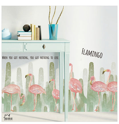 Çoklu Kaktüs ve Flamingo Ev Dekor Duvar Sticker Çıkartma Seti