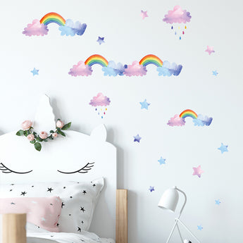Bulutlu Gökkuşağı Bebek & Çocuk Odası Duvar Sticker Çıkartma Seti