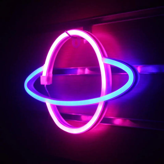 Neon Renkli Işıklı Satürn Pilli ve Usbli Çocuk Odası Duvar Gece Lambası