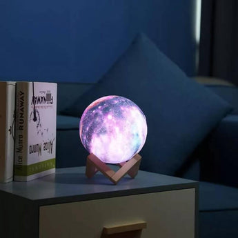 3D Renk Değiştiren Galaxy Ay Gece Masa Lambası 15 cm Led Işıklı Dolunay Aydınlatma Hediyelik