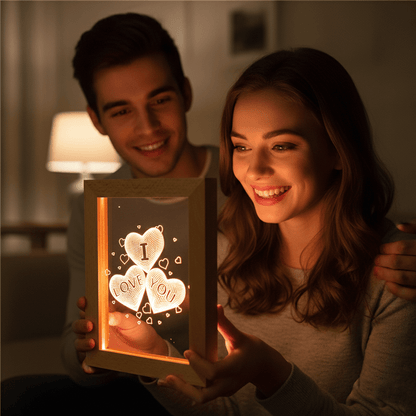 Ahşap 3D Üç Boyutlu I Love You Çerçeve Gece Masa Lambası Sevgiliye Hediye