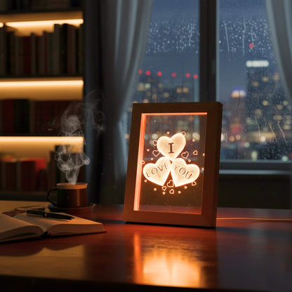 Ahşap 3D Üç Boyutlu I Love You Çerçeve Gece Masa Lambası Sevgiliye Hediye
