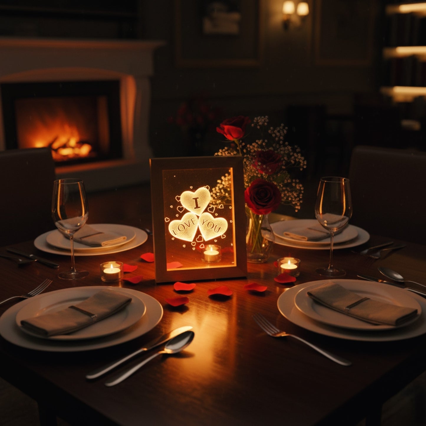 Ahşap 3D Üç Boyutlu I Love You Çerçeve Gece Masa Lambası Sevgiliye Hediye