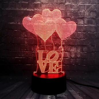 3D Üç Boyutlu Kalpli Balonlar Ve Love Gece Masa Lambası Renk Değiştiren Sevgiliye Hediye Led Işıklı