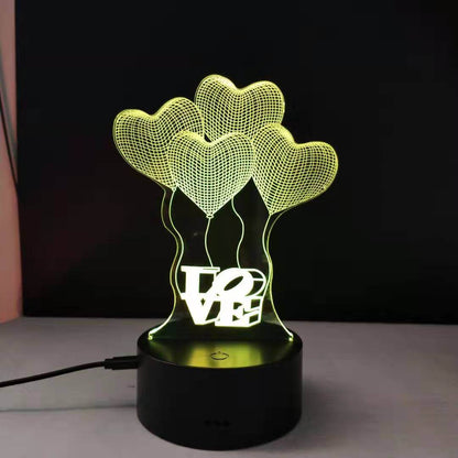3D Üç Boyutlu Kalpli Balonlar Ve Love Gece Masa Lambası Renk Değiştiren Sevgiliye Hediye Led Işıklı
