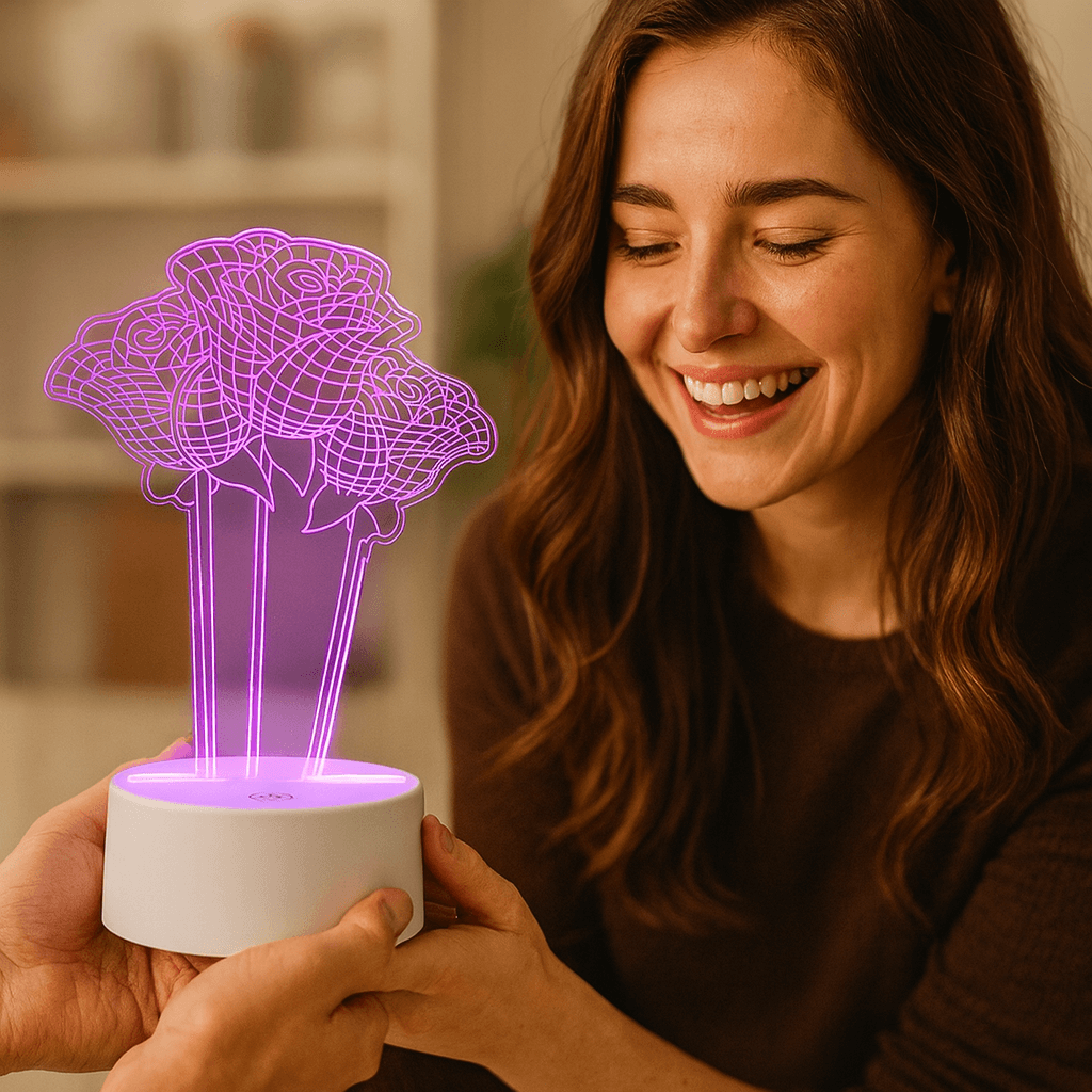 3D Üç Boyutlu Güllü Gece Masa Lambası Renk Değiştiren Sevgiliye Hediye Led Işıklı