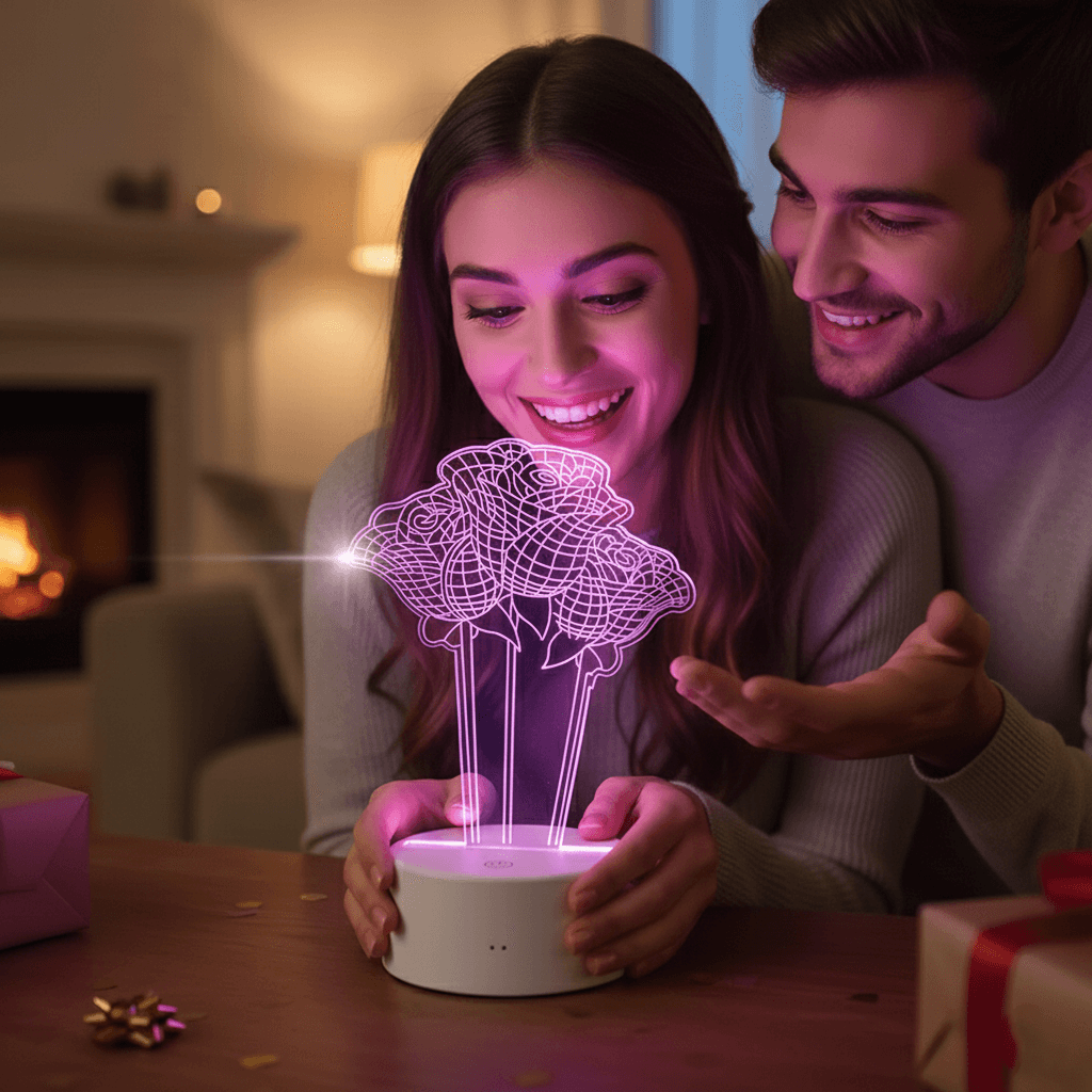 3D Üç Boyutlu Güllü Gece Masa Lambası Renk Değiştiren Sevgiliye Hediye Led Işıklı