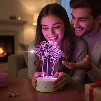 3D Üç Boyutlu Güllü Gece Masa Lambası Renk Değiştiren Sevgiliye Hediye Led Işıklı