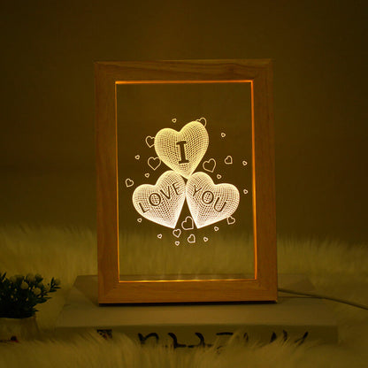Ahşap 3D Üç Boyutlu I Love You Çerçeve Gece Masa Lambası Sevgiliye Hediye