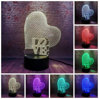 3D Üç Boyutlu Kalpli Love Gece Masa Lambası Renk Değiştiren Sevgiliye Hediye Led Işıklı