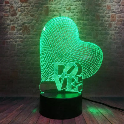 3D Üç Boyutlu Kalpli Love Gece Masa Lambası Renk Değiştiren Sevgiliye Hediye Led Işıklı