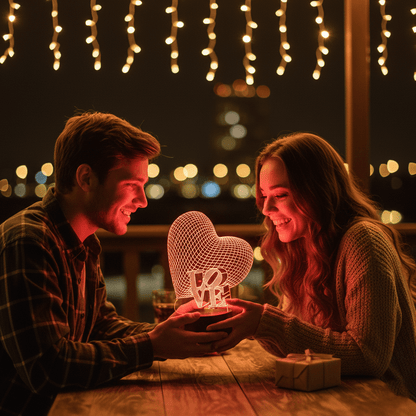 3D Üç Boyutlu Kalpli Love Gece Masa Lambası Renk Değiştiren Sevgiliye Hediye Led Işıklı