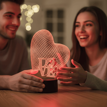 3D Üç Boyutlu Kalpli Love Gece Masa Lambası Renk Değiştiren Sevgiliye Hediye Led Işıklı