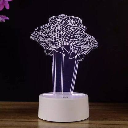 3D Üç Boyutlu Güllü Gece Masa Lambası Renk Değiştiren Sevgiliye Hediye Led Işıklı