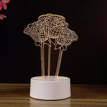 3D Üç Boyutlu Güllü Gece Masa Lambası Renk Değiştiren Sevgiliye Hediye Led Işıklı