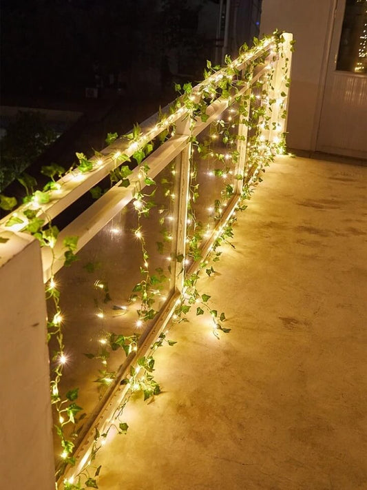 6 metre Led Işıklı Sarmaşık Yapay Yeşil Şerit Yaprak Dekoratif Süsleme Peri Tel led Ampul