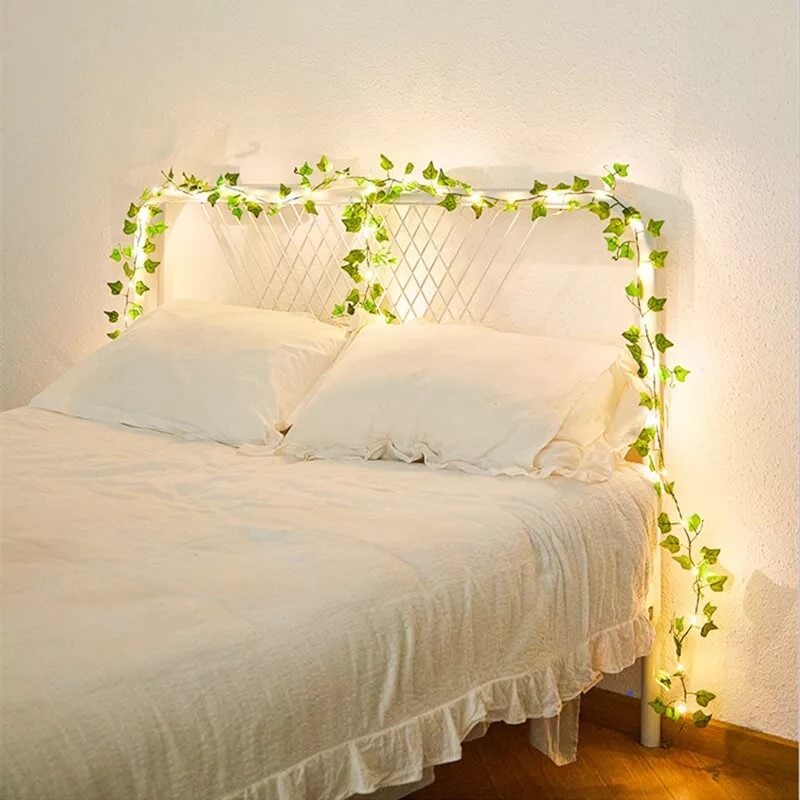 6 metre Led Işıklı Sarmaşık Yapay Yeşil Şerit Yaprak Dekoratif Süsleme Peri Tel led Ampul
