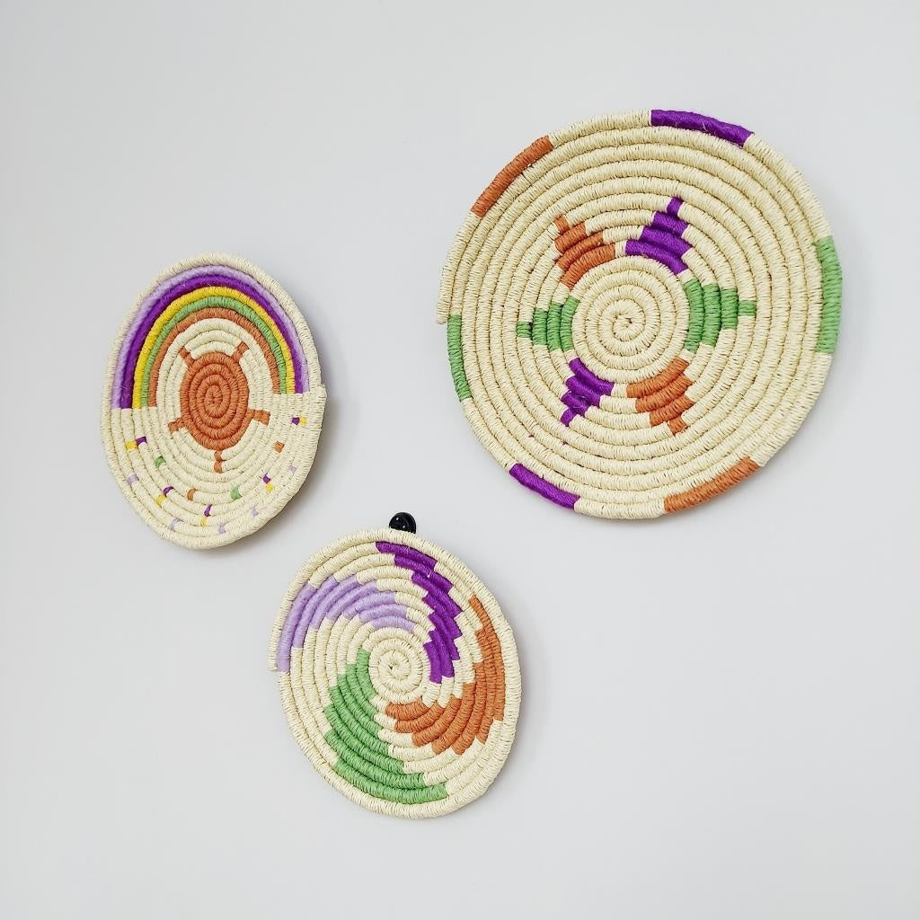 Elmas 23-23-19 cm 3lü set El Yapımı Dekoratif Hasır Duvar Tabağı Bohem Afrikan Etnik Ev Dekorasyon Aksesuarı